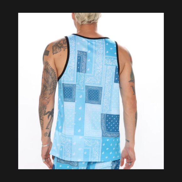 Bandana Patchwork Tank - Turquoise | NOWT | Men’s Size L - Slim Fit - Picture 2 of 3